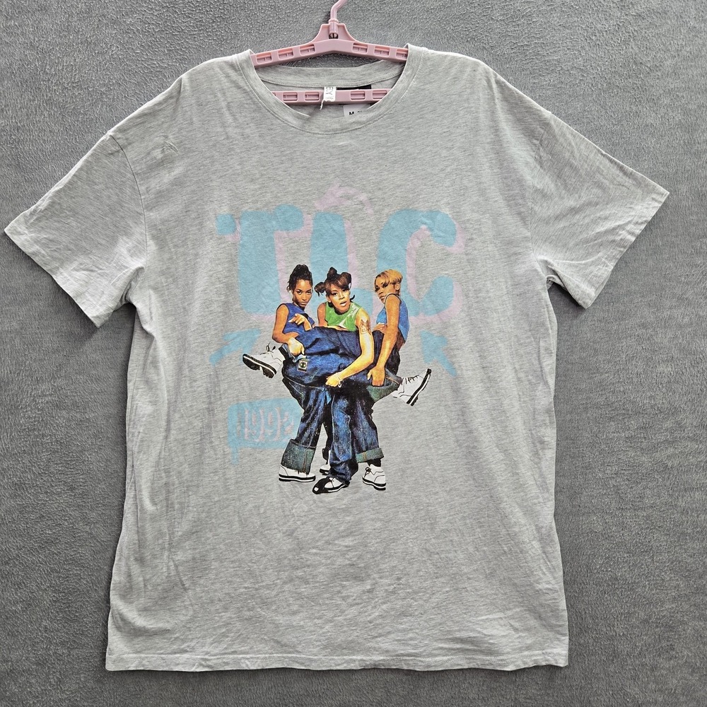 TLC Men Shirt L Gray Graphic Print Group Band Tee Short Sleeve Oversized‎